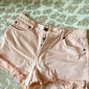 Pink Denim Shorts Buttonfly Hi Waist